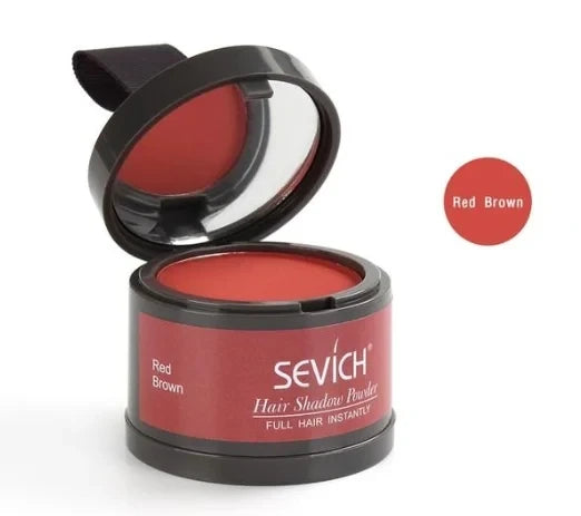 Sevich Hairline Repair Filling Powder in Red Brown shade, showcasing the product open with a vibrant color.